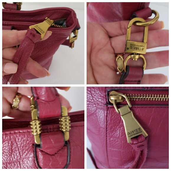 Aimee Kestenberg Pink Pebble Leather Croc Embossed Satchel & Shoulder Tote Bag - Picture 9 of 16